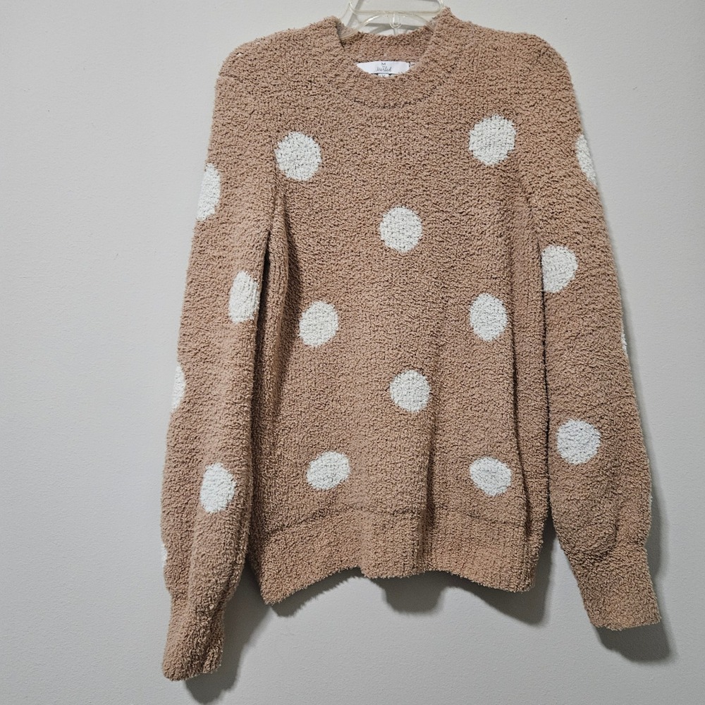 M‎ by Marled Womens Tan White Polka Dot Popcorn Knit Sweater Size M Pullover
